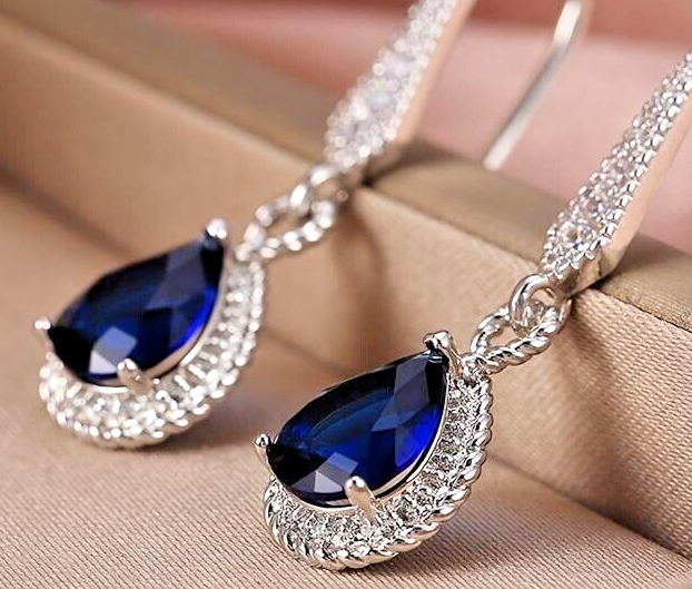 Unified Jewellery® - Elegant Blue Gemstone Dangle Earrings | 925 Silver 5 UK