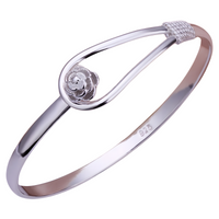 925 Silver-Plated Flower Bangle Women Elegant Plant Design Bracelet, Copper 904