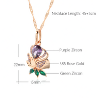 Rose Gold Plated Copper Pendant Necklace for Women with Purple Zircon Heart 1259