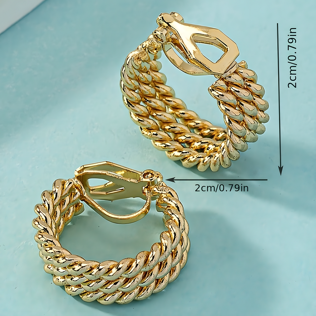 Chunky Twisted Rope Clip-On Earrings for Women - Non-Pierced C-Shaped Retro 641