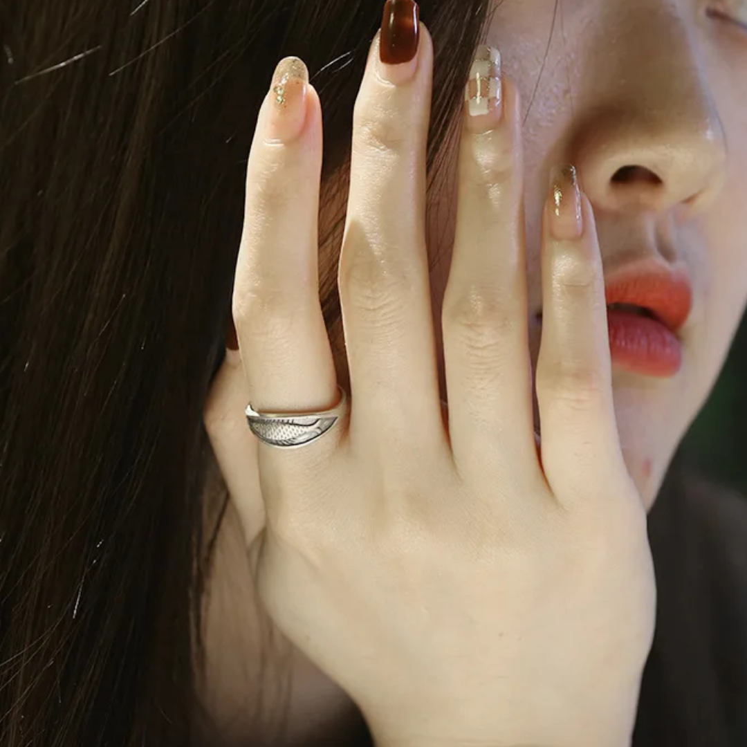 Retro Fish Ring For Women Adjustable Open Band Vintage Style Silver TonE B350