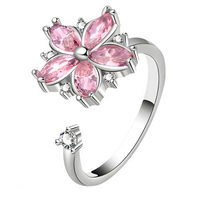925 Sterling Silver Pink Zircon Rotatable Flower Adjustable Ring Spinning 365