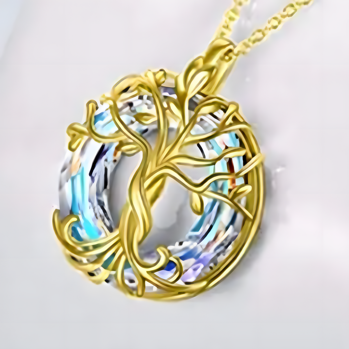 Gold Celtic Tree of Life Necklace with Dazzling Crystal Family Harmony Gift B77