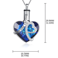 Women's "Love You Forever" Heart Urn Necklace for Human Ashes Blue Crystal B96