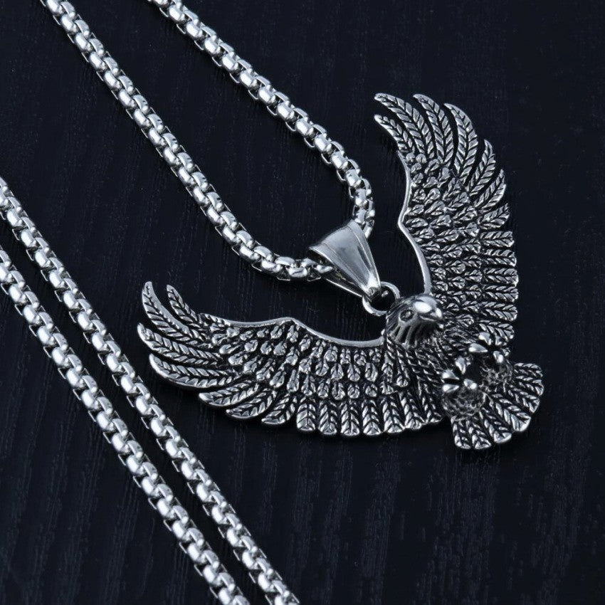 Gothic Eagle Wings Pendant Necklace, 60 cm Silver Tone Box Chain Necklace 1889