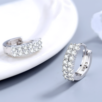 925 Silver-Plated Alloy Double-Row Zircon Huggie Hoop Earrings for Women 860