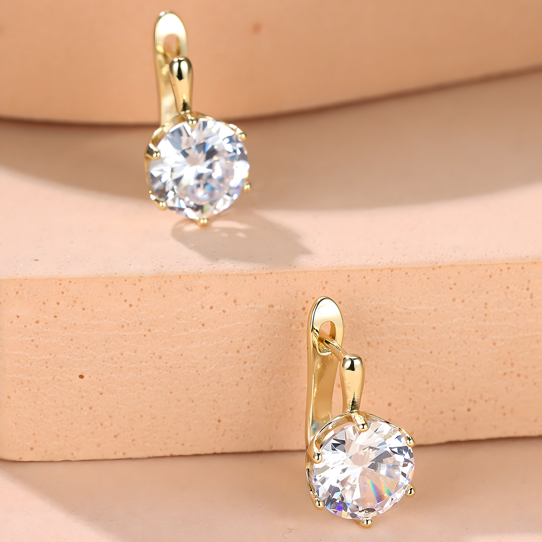 Women's Sparkling Gold Color Drop Earrings White Synthetic Zircon Round 647