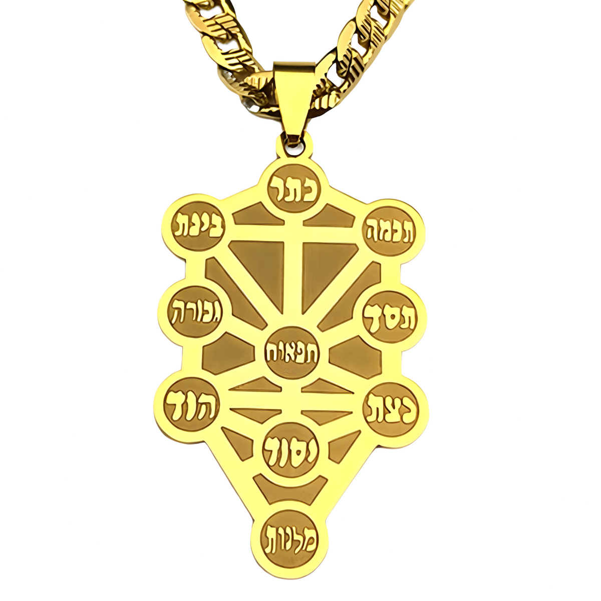 Stainless Steel Gold Kabbalah Sephirot Tree Of Life Hebrew Pendant Necklace 1072