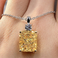 Sparkling Yellow Crystal Pendant Necklace For Women Square Geometric Charm 1745
