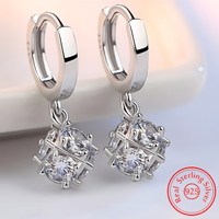 Women's Dangle Hoop Earrings,925 Sterling Silver Plated with Round-Cut Cubic 467