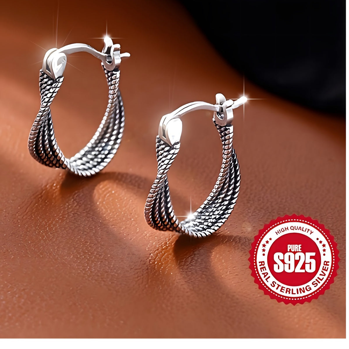 S925 Sterling Silver Twisted Huggie Hoop Earrings Women, Small Vintage Rope 617