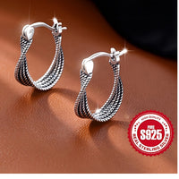 S925 Sterling Silver Twisted Huggie Hoop Earrings Women, Small Vintage Rope 617