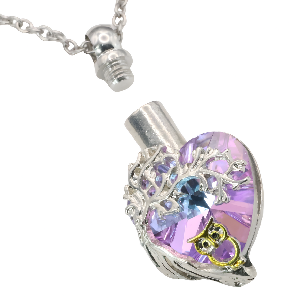 Tree of Life Heart Crystal Necklace Memorial Urn Ashes Pendant | Stainless B260