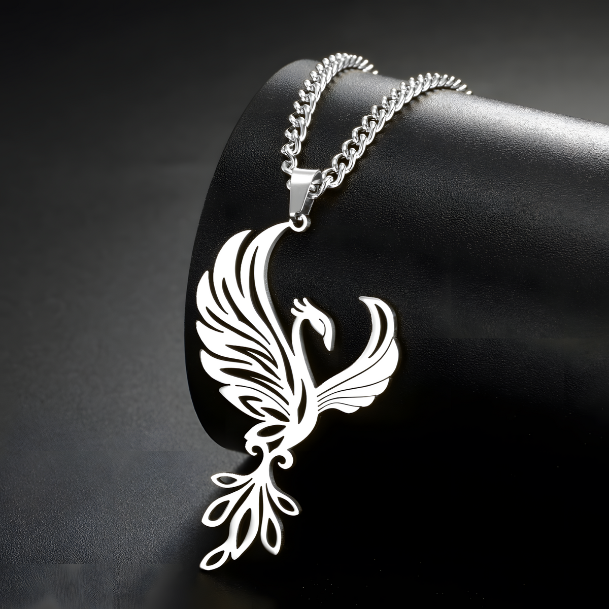 Silver Phoenix Pendant Necklace for Women, Copper Alloy with Silver Plating 1193