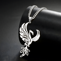 Silver Phoenix Pendant Necklace for Women, Copper Alloy with Silver Plating 1193