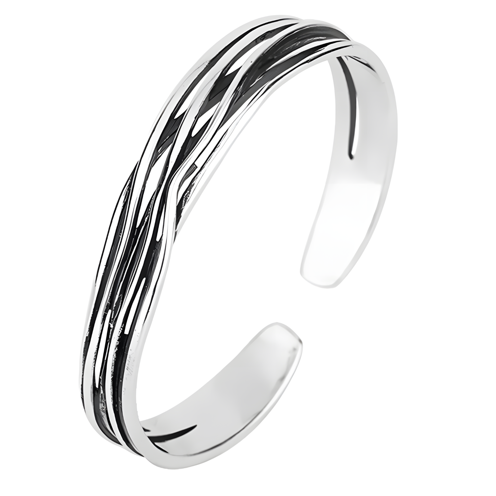 Unified Jewellery Braided Open Cuff Bracelet Silver Tone Woven Statement 1896