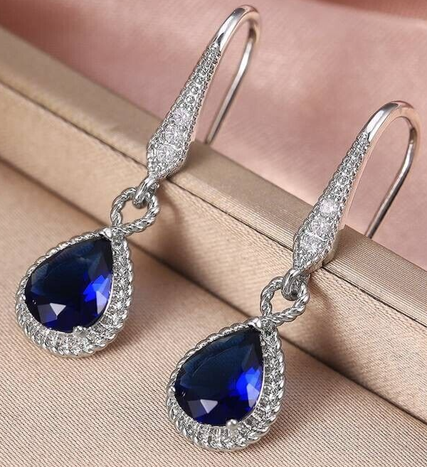 Unified Jewellery® - Elegant Blue Gemstone Dangle Earrings | 925 Silver 5 UK
