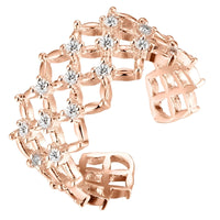 Rose Gold Adjustable Geometric Ring with AAA Cubic Zirconia - Lightweight, 383