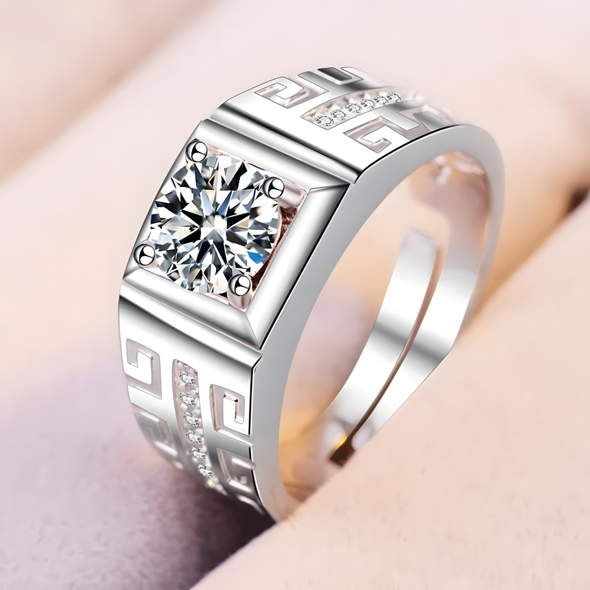 Men’s Cocktail Statement Ring - Silver Tone Wide Adjustable Style Band 1785