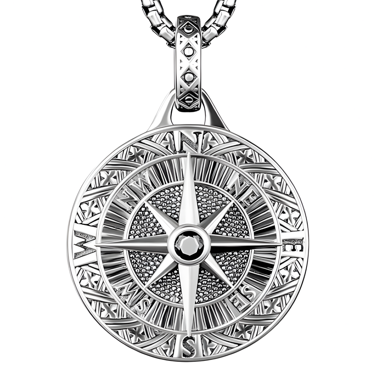 Compass Pendant Necklace for Men Rotating Compass Disc Medallion Hip Hop 1387