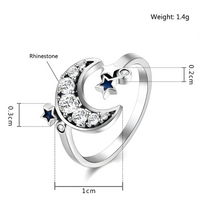 925 Sterling Silver Moon and Star Adjustable Ring Rhinestone Celestial Ring 367