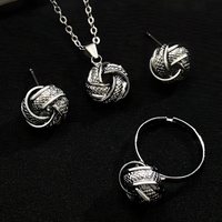 Twisted Knot Jewellery Set For Women, Silver Tone Pendant Necklace Stud 1717