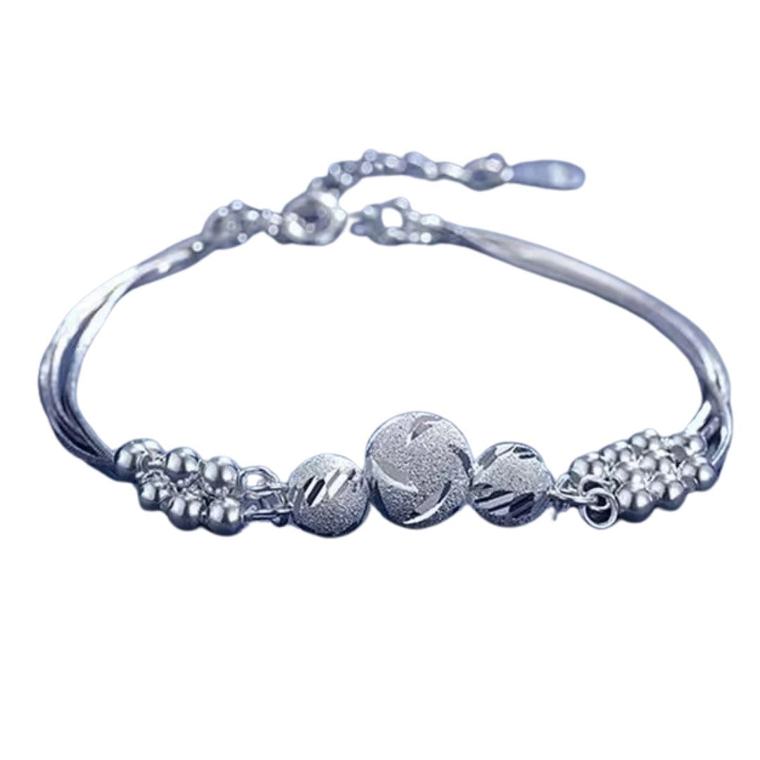 925 Sterling Silver Multi-Strand Snake Chain Bracelet Women Textured Beads 415