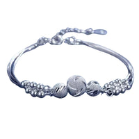 925 Sterling Silver Multi-Strand Snake Chain Bracelet Women Textured Beads 415