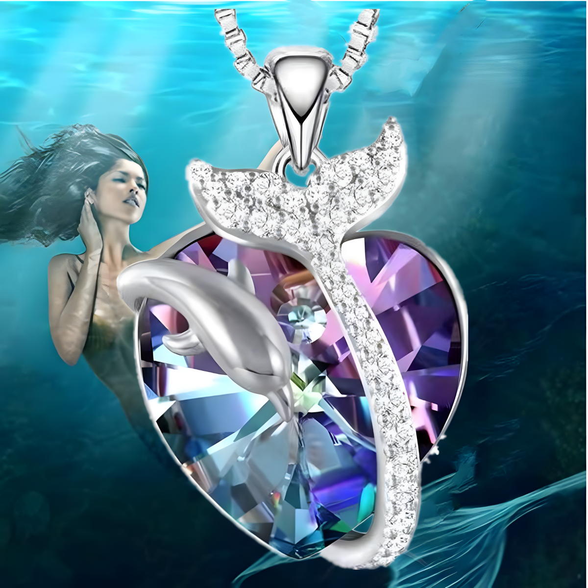 Luxury Mermaid Tail Necklace Women, Sterling Silver Plated Zircon Crystal B166