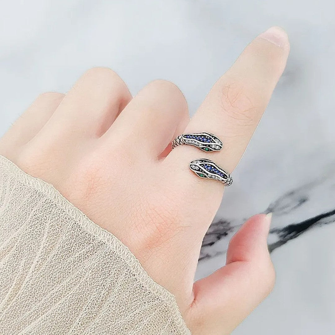 100% 925 Sterling Silver Rings For Women Snake Shape Green Eye Simple Trendy 487