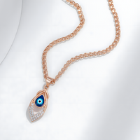 585 Rose Gold Evil Eye Pendant Necklace for Women, Blue Enamel Eye Zircon 1289