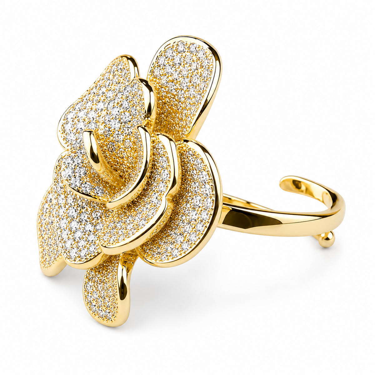 Luxury Flower Statement Ring For Women, Gold Tone Adjustable Cocktail Ring 1504