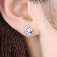 925 Silver-Plated Round Crystal Stud Earrings for Women Sparkling CZ Cluster 992