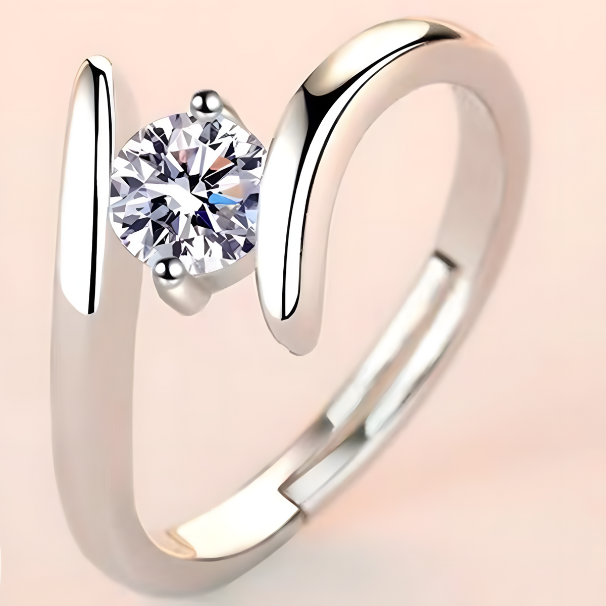 Classic Rhodium-Plated Bypass Ring With Round Cubic Zirconia Centre Stone 1440