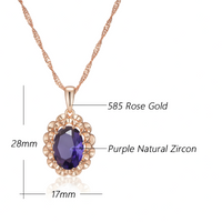 Purple Natural Zircon Pendant Necklace for Women, Copper Alloy Rose Gold 1294