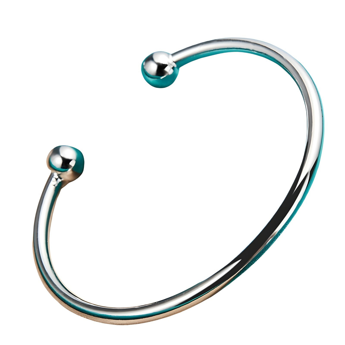 925 Sterling Silver Open Cuff Bangle Bracelet for Women with Ball Ends 398