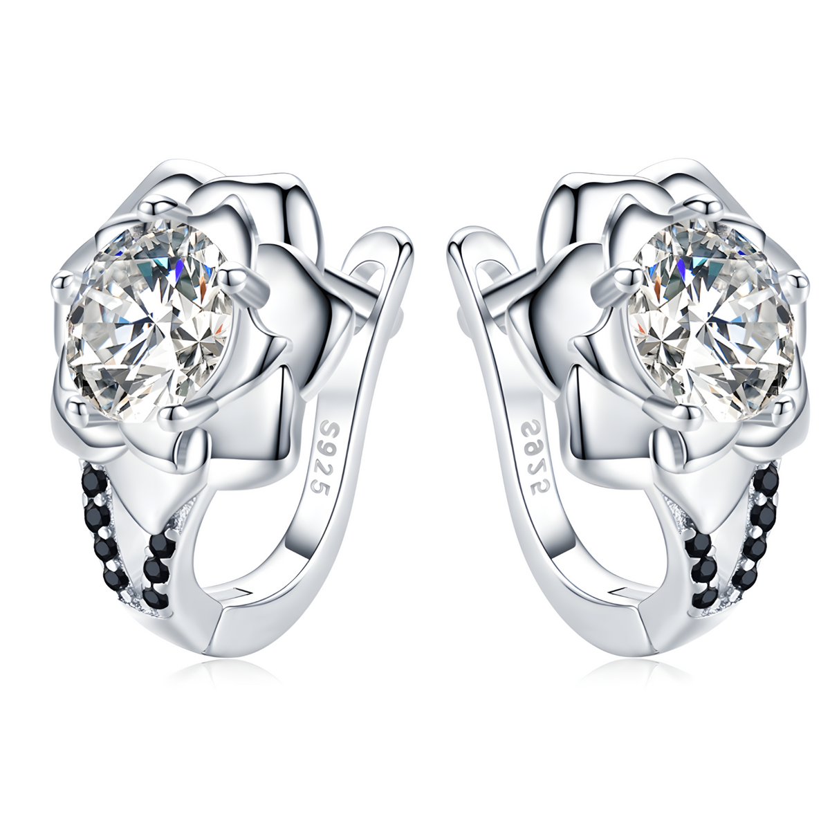 Black Awn Silver Color Black Trendy Spinel Engagement Flower Hoop Earrings 518