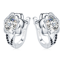 Black Awn Silver Color Black Trendy Spinel Engagement Flower Hoop Earrings 518