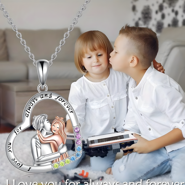 "Always & Forever"Heart Couple Necklace Silver Tone Colorful Crystal Pendant B12