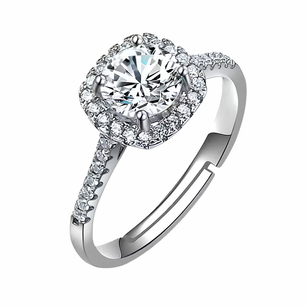 Women's Sparkling Zircon Proposal Ring Silver Tone Romantic Pave Engagement 1622