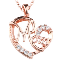 Mom Heart Pendant Necklace Rose Gold Plated Link Chain Cubic Zirconia 1360