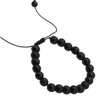 Unisex Natural Stone Bracelet, 8mm Black Malachite & Lava Rock, Adjustable B118