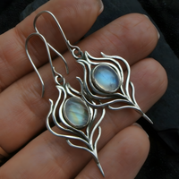 Blue Oval Stone Look Drop Earrings For Women Silver Colour Hook Dangle 1753