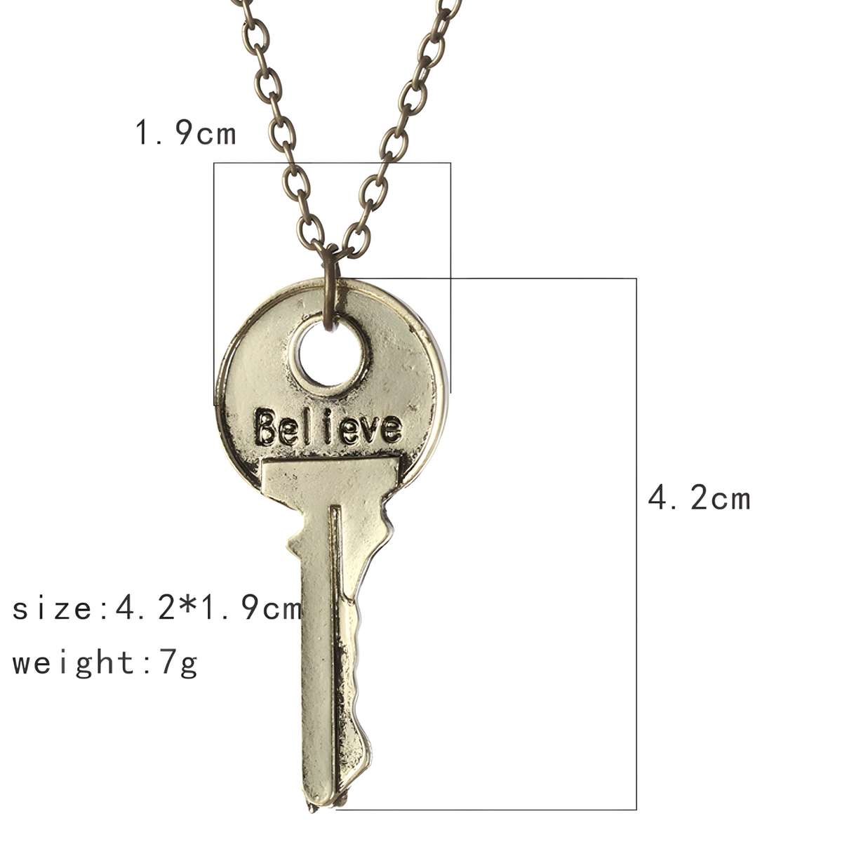 Vintage Believe Key Pendant Necklace -  Zinc Alloy Inspirational Key Charm 1092