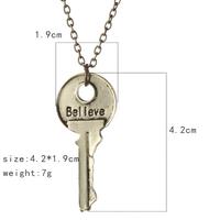 Vintage Believe Key Pendant Necklace -  Zinc Alloy Inspirational Key Charm 1092