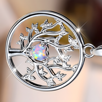 Tree of Life Pendant Necklace Women-Copper Metal Round Family Tree Necklace 1130