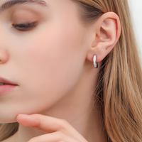 Brass & Cubic Zirconia Huggie Hoop Earrings Channel-Set Princess-Cut Stones 857