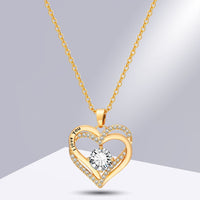 Gold Plated Heart Necklace Women Double Heart Pendant with AAA Cubic Zircon B4