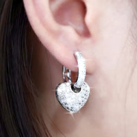 Sparkling Heart Drop Earrings Fine Rhinestone Embellishments - 925 Sterling 331