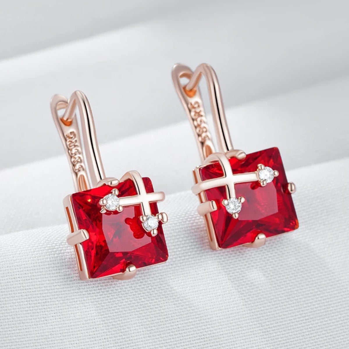 585 Rose Gold Colour Drop Earrings for Women, Copper Metal Cubic Zirconia 1296